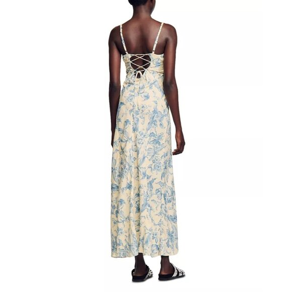 NEW Sandro Joselle Slip Corset Maxi Dress EU 36 US 4 2 Ecru Blue - Picture 5 of 9